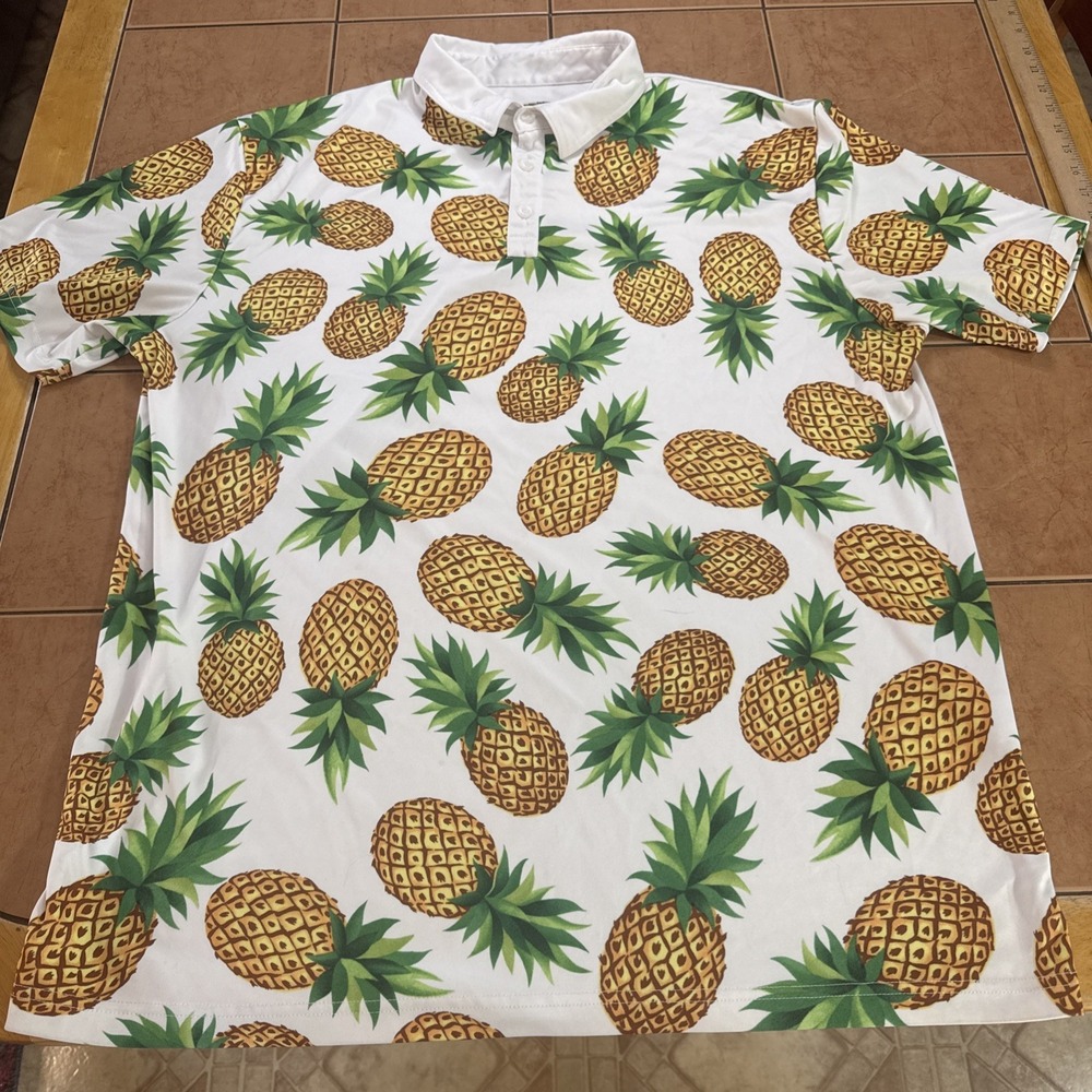 Loudmouth Golf Polo Shirt Mens Sz XL Pineapple Tropical All Over Front Print